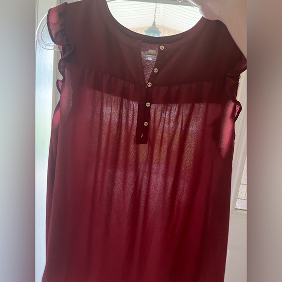 LOFT Size S Garnet Ruffle Button Shell Top - Picture 8 of 8